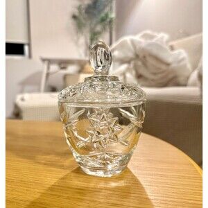 Vintage 1960s Anchor Hocking Star of David Candy Dish, EAPC Crystal Covered Bowl